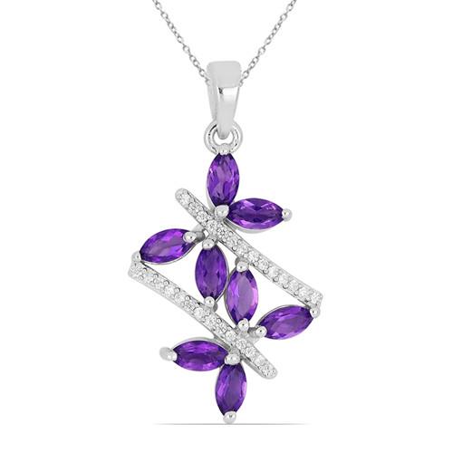 2.40 CT AFRICAN AMETHYST STERLING SILVER PENDANTS WITH WHITE ZIRCON #VP022674